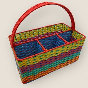 Woven Plastic Utensil and Napkin Basket With Handle Easter Spring Summer Party